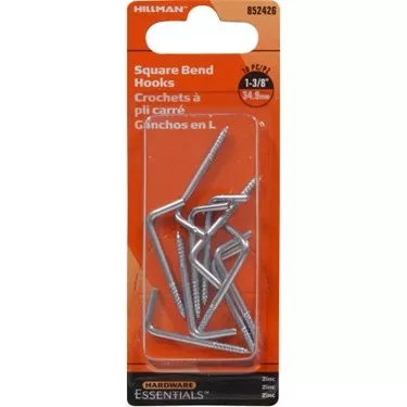 .106 X 1-3/8 Zinc-plated Square Bend Hook, 10pk Hillman Hooks And Eyes 852426