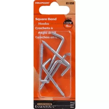 .135 X 1-13/16" Zinc-plated Square Bend Hook Hillman Hook And Eye 851858