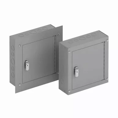 B-Line Eaton series utility enclosures, 24" height, 4" length, 12" width,1, Hinged cover, TCF cabinet, Flush mounted, Medium single door, Thru holes