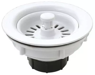 Basket Sink Strainer, White Plastic, 3.5-in.