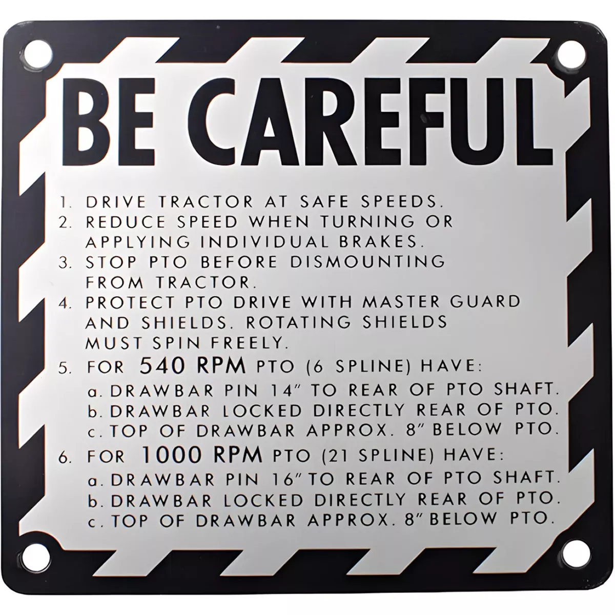 "BE CAREFUL" Plate for John Deere 1010, 2010, 2510, 2520