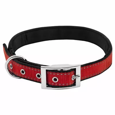Dog Collar, Padded, Red/black Reflective, 1 X 26-in.