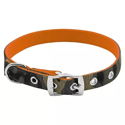 Dog Collar, Reversible Camo/orange, 1 X 20 To 24-in.
